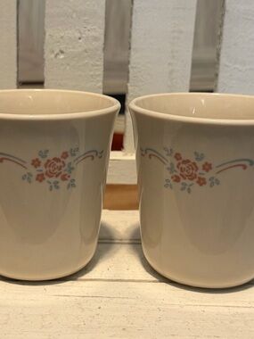 Vintage Corelle Corning English Breakfast Pink Rose Coffee Mugs - Set of Two